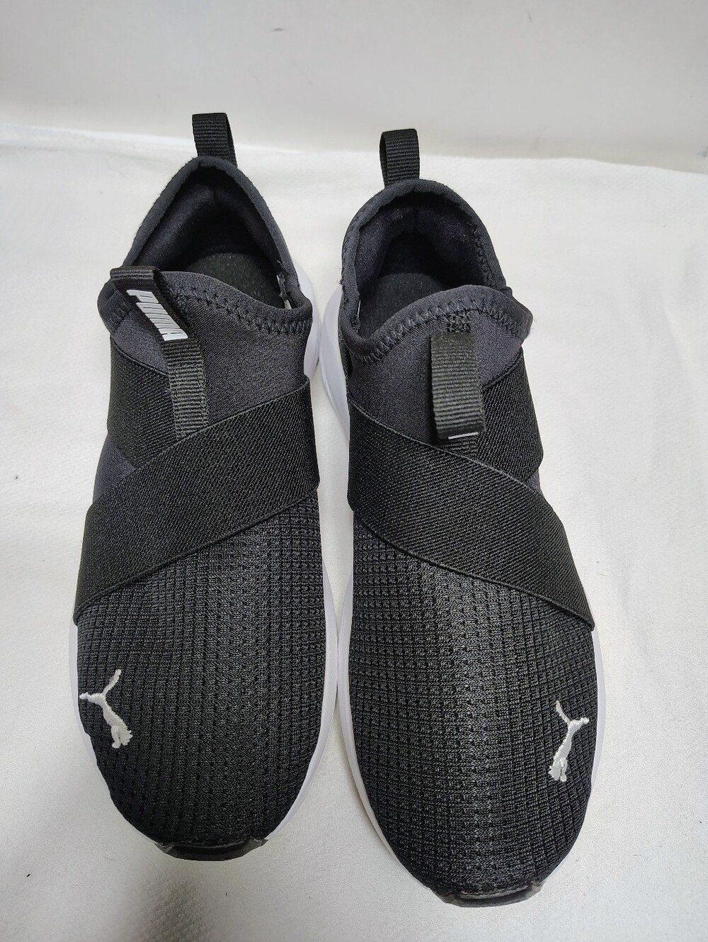 Puma Black Slip-On Athletic Sneakers with Elastic Cross Straps